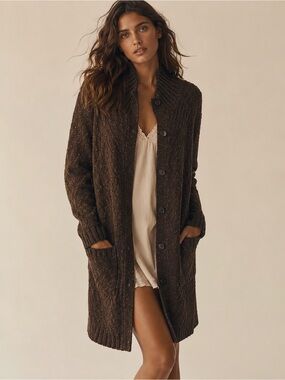 Catherines Brown Wool Longline Duster Cardigan Quiet Luxury‎ 3X Cozy Soft